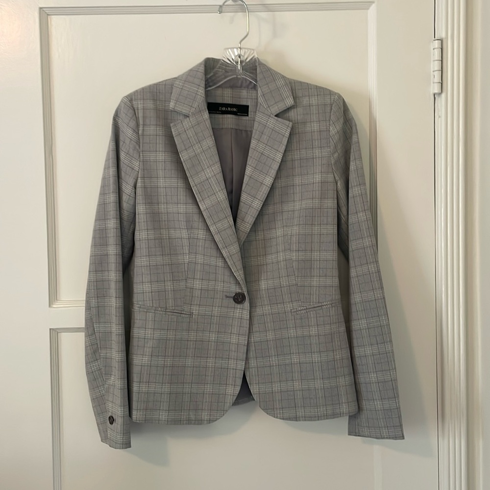Zara Plaid Light Grey Blazer